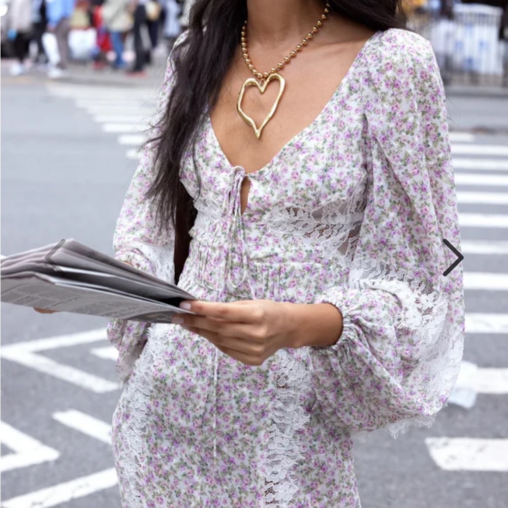 For Love And Lemons Pink Long Sleeve Sundress, XS/S
